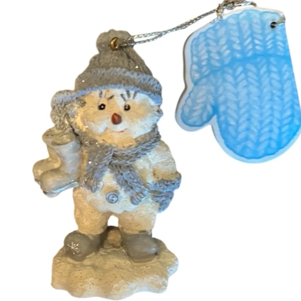 Snowman Holiday Ornaments Set Vintage Snow Buddies Collectible White Blue Silver